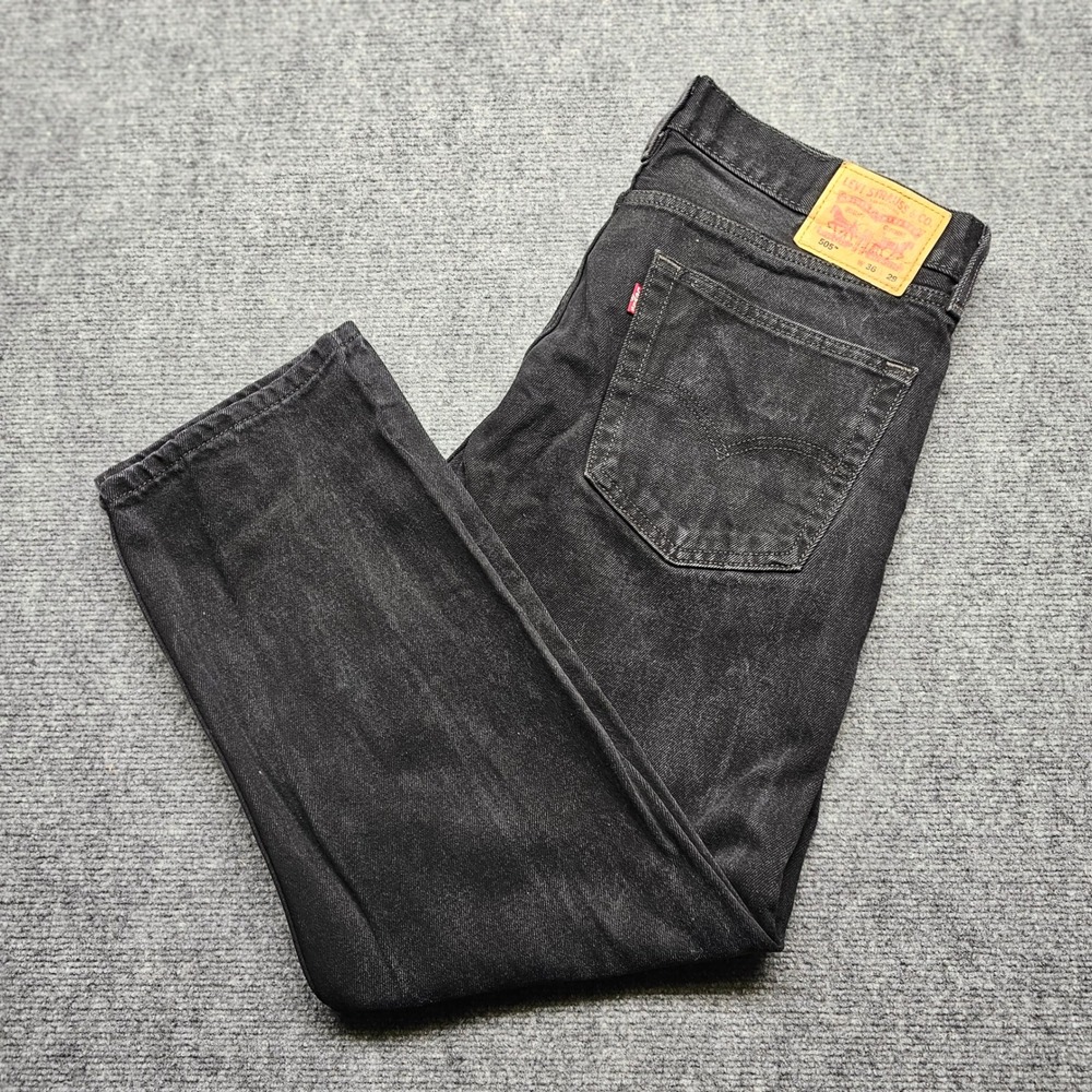 Levis 505 Regular Fit Black Denim Jeans Mens 36x29 00505-0260 Straight Leg